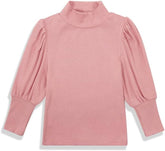 Toddler Baby Girl Basic Solid Color Turtleneck T Shirt Ribbed Knit Top Puff Long Sleeve Soft Cotton Clothes